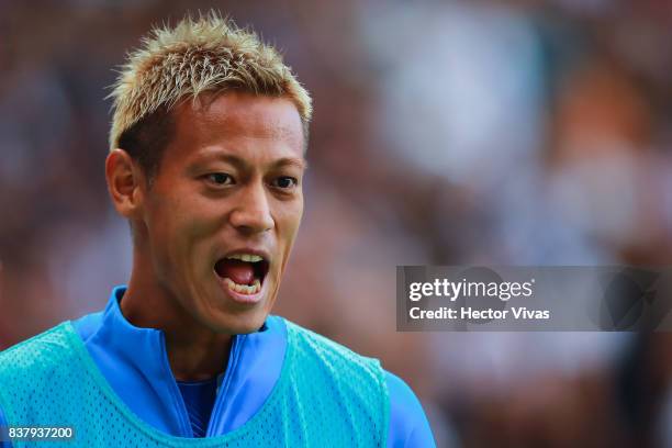 Keisuke Honda of Pachuca gestures during the sixth round match between Pachuca and Veracruz as part of the Torneo Apertura 2017 Liga MX at Hidalgo...