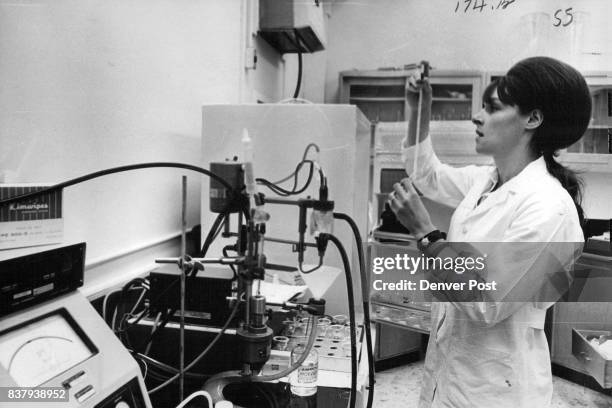 Mrs. Carol Patnoe, Medical Technologist, Runs Cholinesterase Test Study In Laboratory Community Pesticide Study Laboratory at Greeley, Colo.,...