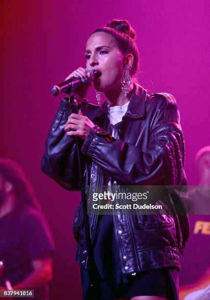 Singer Snoh Aalegra performs onstage during the GIRL CULT Festival at The Fonda Theatre on August 20, 2017 in Los Angeles, California.