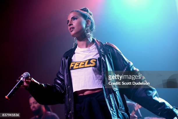 Singer Snoh Aalegra performs onstage during the GIRL CULT Festival at The Fonda Theatre on August 20, 2017 in Los Angeles, California.