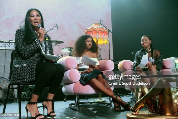 Designer Kimora Lee Simmons, Aoki Lee Simmons and Ming Lee Simmons appears onstage at The Fonda Theatre on August 20, 2017 in Los Angeles, California.