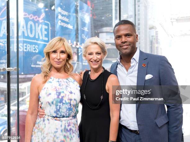 Personalities from 'Real Housewives of New York' Sonja Morgan, Dorinda Medley and AJ Calloway visit 'Extra' at their New York studios at H&M in Times...