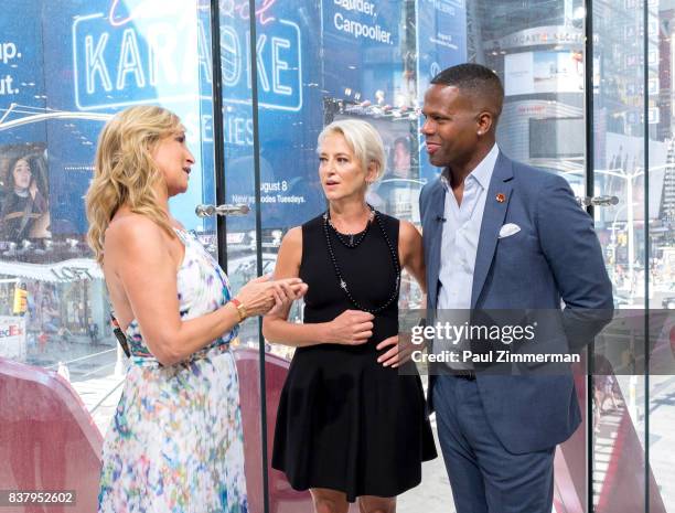 Personalities from 'Real Housewives of New York' Sonja Morgan, Dorinda Medley and AJ Calloway visit 'Extra' at their New York studios at H&M in Times...