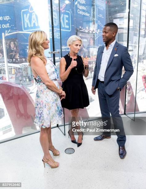 Personalities from 'Real Housewives of New York' Sonja Morgan, Dorinda Medley and AJ Calloway visit 'Extra' at their New York studios at H&M in Times...