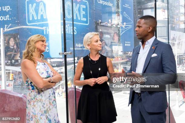 Personalities from 'Real Housewives of New York' Sonja Morgan, Dorinda Medley and AJ Calloway visit 'Extra' at their New York studios at H&M in Times...