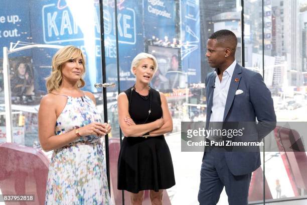 Personalities from 'Real Housewives of New York' Sonja Morgan, Dorinda Medley and AJ Calloway visit 'Extra' at their New York studios at H&M in Times...