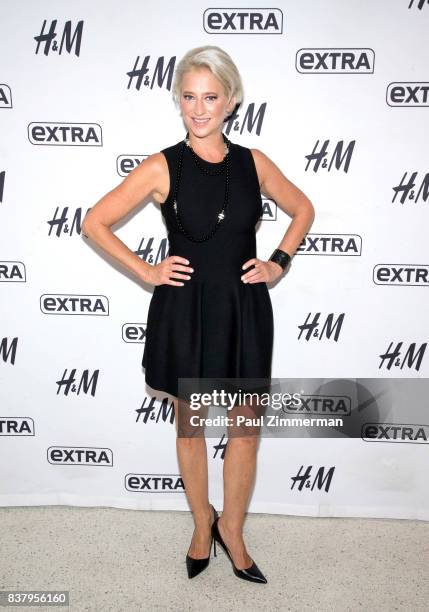 Personalities from 'Real Housewives of New York' Dorinda Medley visits 'Extra' at their New York studios at H&M in Times Square on August 23, 2017 in...