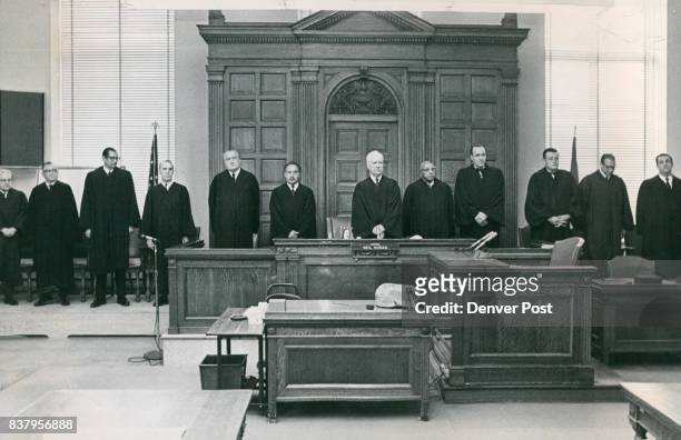 Denver District Court Opens 1969 Term Twelve of the 14 Denver District Court judges met Tuesday to learn their new assignments. They are, from left,...