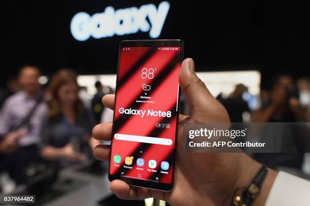 The Samsung Galaxy Note 8 is unveiled at the Samsung Galaxy Unpacked 2017 event on August 23, 2017 in New York. Samsung executives introduced the...