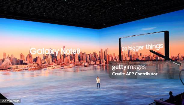 Koh, Samsung President/Mobile Communications Business, speaks about the Samsung Galaxy Note 8 as it was unveiled at the Samsung Galaxy Unpacked 2017...