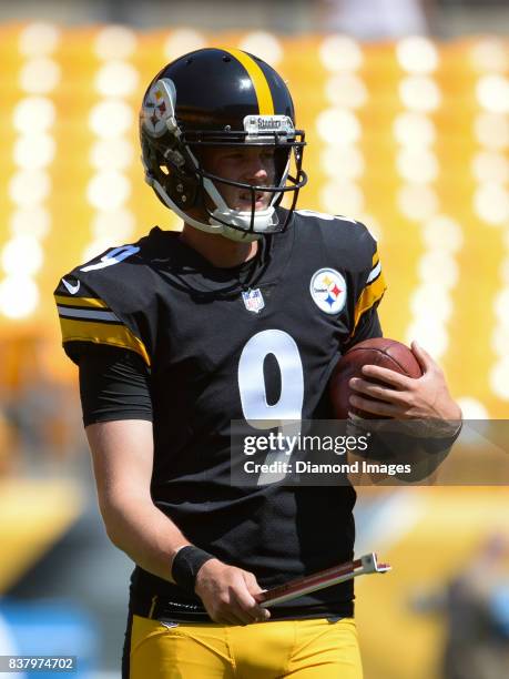 Kicker Chris Boswell of the Pittsburgh Steelers warms up on the field prior to a preseason game on August 20, 2017 against the Atlanta Falcons at...