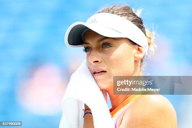 Ana Bogdan of Romania looks on during her match against Kirsten Flipkens of Belgium during Day 6 of the Connecticut Open at Connecticut Tennis Center...