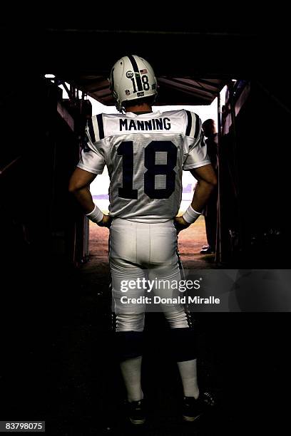 Quarterback Peyton Manning of the Indianapolis Colts prepares to enter the game against the San Diego Chargers during their NFL Game at Qualcomm...