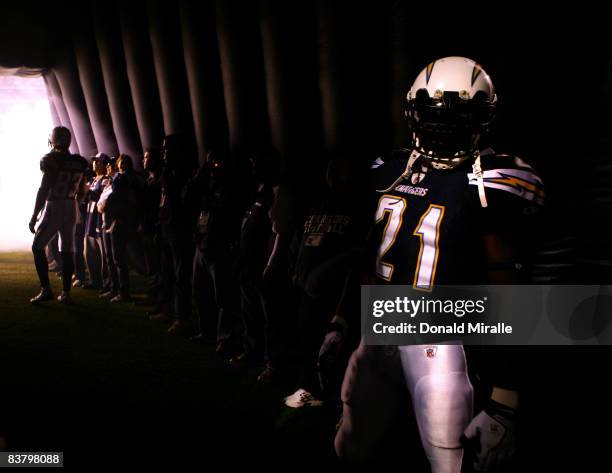 Runningback LaDainian Tomlinson of the San Diego Chargers prepares to enter the game against the Indianapolis Colts during their NFL Game at Qualcomm...