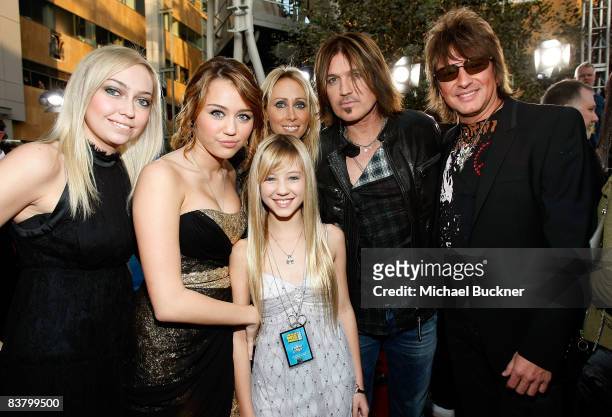 Brandi Cyrus, Miley Cyrus, Leticia Tish Cyrus, Richie Sambora and daughter Ava and Billy Ray Cyrus arrive at the 2008 American Music Awards held at...