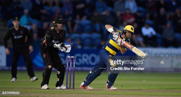 Glamorgan batsman Jacques Rudolph picks up some runs during the NatWest T20 Blast Quarter-Final match between Glamorgan and Leicestershire Foxes at...