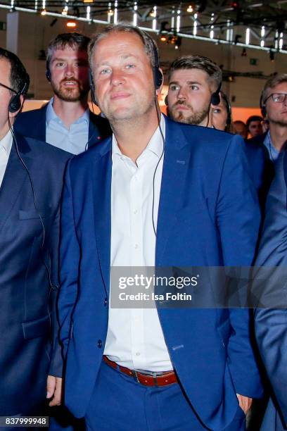 German politician Joachim Stamp pass through the Gamescom 2017 gaming trade fair on August 22, 2017 in Cologne, Germany. Gamescom is the world's...