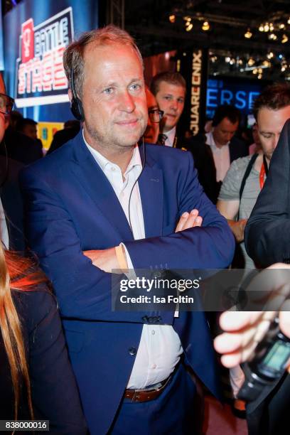 German politician Joachim Stamp pass through the Gamescom 2017 gaming trade fair on August 22, 2017 in Cologne, Germany. Gamescom is the world's...