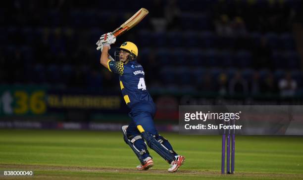 Glamorgan batsman Jacques Rudolph hits out during the NatWest T20 Blast Quarter-Final match between Glamorgan and Leicestershire Foxes at SWALEC...