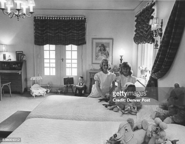These two children of the Charles R. Freers, Carol and Chris share a large bedroom. Many of the pictures and artifacts on walls in the home were...