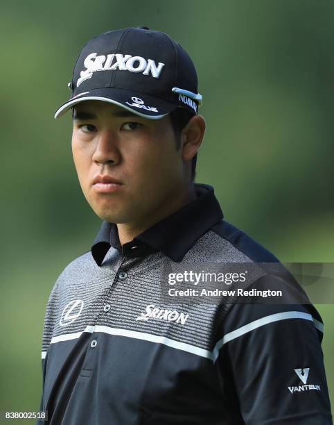 Hideki Matsuyama of Japan in action during practice for The Northern Trust at Glen Oaks Club on August 23, 2017 in Westbury, New York.