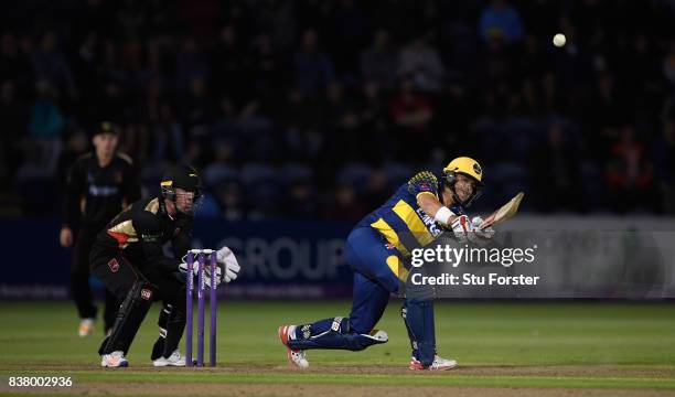 Glamorgan batsman Jacques Rudolph hits out during the NatWest T20 Blast Quarter-Final match between Glamorgan and Leicestershire Foxes at SWALEC...