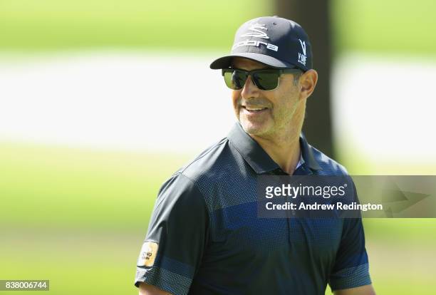 Claude Harmon III, golf caoch, is pictured during practice for The Northern Trust at Glen Oaks Club on August 23, 2017 in Westbury, New York.