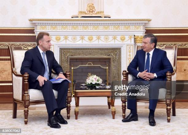 Russia's Deputy Prime Minister Igor Shuvalov meets with President of Uzbekistan Shavkat Mirziyoyev during Shuvalov's business visit in Tashkent,...