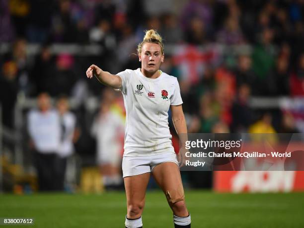 Megan Jones of England during the Womens Rugby World Cup semi-final between England and France at the Kingspan Stadium on August 22, 2017 in Belfast,...