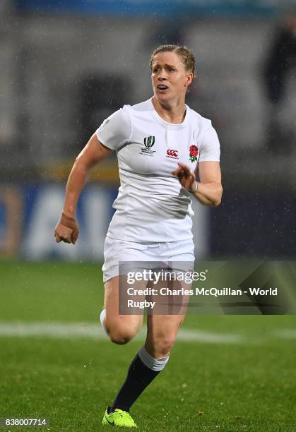 Lydia Thompson of England during the Womens Rugby World Cup semi-final between England and France at the Kingspan Stadium on August 22, 2017 in...