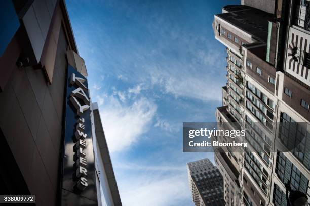 Signage for Kay Jewelers, a subsidiary of Signet Jewelers Ltd., is displayed on the exterior of a store in New York, U.S., on Wednesday, Aug. 23,...