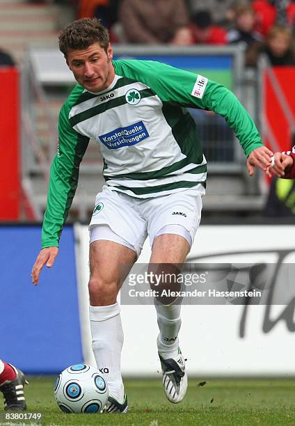 Stefan Reisinger of Fuerth runs with the ball during the second Bundesliga match between 1. FC Nuernberg and SpVgg Greuther Fuerth at the easyCredit...
