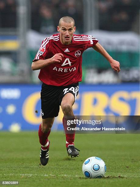 Peer Kluge of Nuernberg runs with the ball during the second Bundesliga match between 1. FC Nuernberg and SpVgg Greuther Fuerth at the easyCredit...