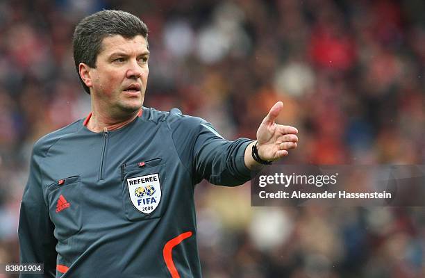 Referee Herbert Fandel is seen during the second Bundesliga match between 1. FC Nuernberg and SpVgg Greuther Fuerth at the easyCredit stadium on...