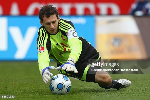 Raphael Schaefer of Nuernberg holds the ball during the second Bundesliga match between 1. FC Nuernberg and SpVgg Greuther Fuerth at the easyCredit...