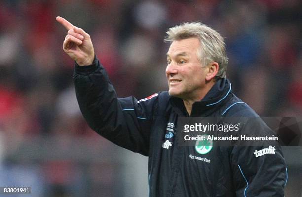 Benno Moehlmann, head coach of Fuerth reacts during the second Bundesliga match between 1. FC Nuernberg and SpVgg Greuther Fuerth at the easyCredit...