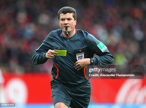 Referee Herbert Fandel is seen during the second Bundesliga match between 1. FC Nuernberg and SpVgg Greuther Fuerth at the easyCredit stadium on...