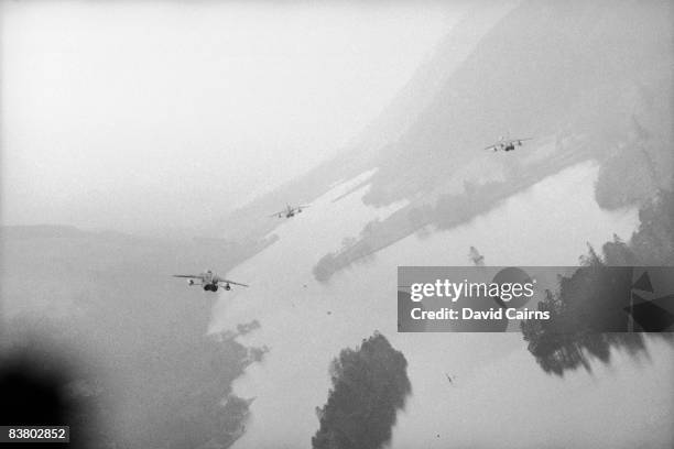 Jaguar fighters flying low over the countryside, 29th March 1974.