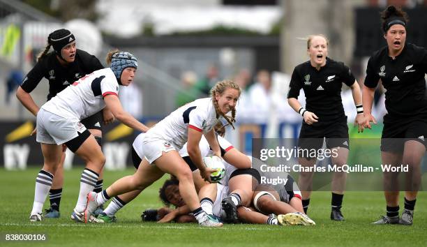 Deven Owsiany of USA during the Womens Rugby World Cup semi-final between New Zealand and USA at the Kingspan Stadium on August 22, 2017 in Belfast,...