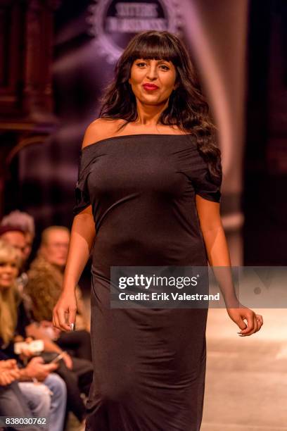 Model walks the runway at the Kjell Nordstrom show during the Fashion Week Oslo on August 23, 2017 in Oslo, Norway.