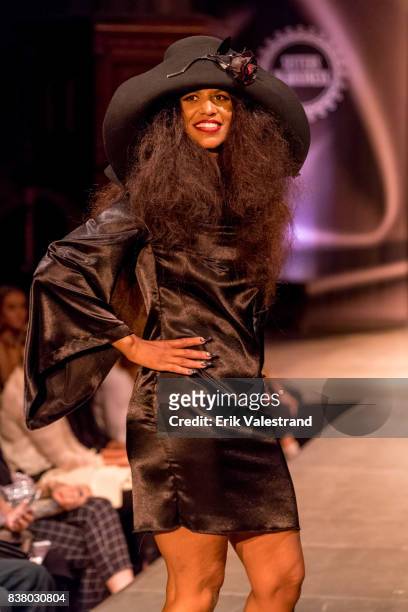 Model walks the runway at the Kjell Nordstrom show during the Fashion Week Oslo on August 23, 2017 in Oslo, Norway.