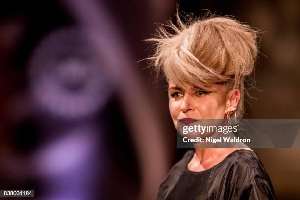 Model walks the runway at the Kjell Nordstrom - Black Rose by BvB show during the Fashion Week Oslo Spring/Summer 2018 at the Kulturkirken Jakob on...