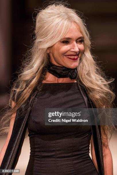 Model walks the runway at the Kjell Nordstrom - Black Rose by BvB show during the Fashion Week Oslo Spring/Summer 2018 at the Kulturkirken Jakob on...