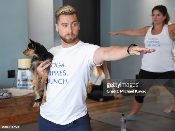 Lance Bass with his dog Dale at Natural Balance Pet Foods announce new formula with Lance Bass and Downward Dogs - Literally - at The DEN Meditation...