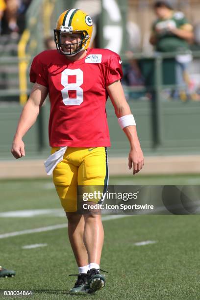 Green Bay Packers quarterback Taysom Hill works out during Packers training camp at Ray Nitschke Field on August 22, 2017 in Green Bay, WI.