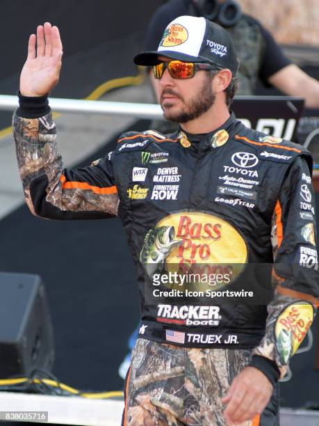 Martin Truex Jr. Bass Pro Shops/ Ducks Unlimited Toyota Camry before the NASCAR Monster Energy Cup Series Bass Pro Shops NRA Night Race on August 19...