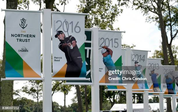 Past champion banners during practice for THE NORTHERN TRUST at Glen Oaks Club on August 23 in Old Westbury, New York.