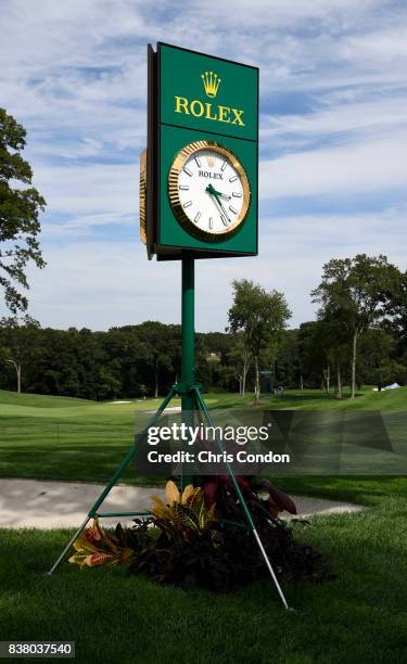 Rolex clock is seen during practice for THE NORTHERN TRUST at Glen Oaks Club on August 23 in Old Westbury, New York.