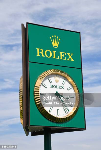 Rolex clock is seen during practice for THE NORTHERN TRUST at Glen Oaks Club on August 23 in Old Westbury, New York.
