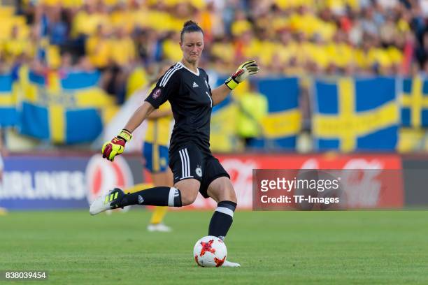 Goalkeeper Almuth Schult of Germany controls the ball during the Group B match between Germany and Sweden during the UEFA Women's Euro 2017 at Rat...